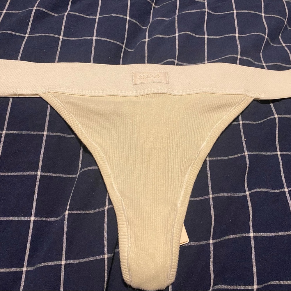SKIMS Cream Cotton Ribbed Thong